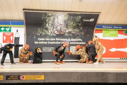 Activistas disfrazados de orangutanes y jaguares reclaman el fin de palma y soja en los biocombustibles