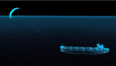 El parapente de 500 metros cuadrados que hace de vela para buques