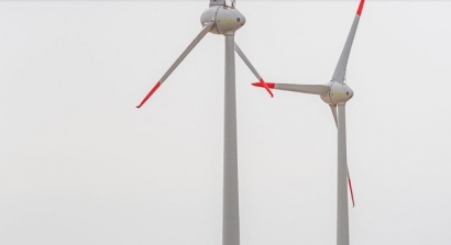 Palas con la punta roja para visibilizarse ante las aves y fustes con color tierra para integrarse en el paisaje: Ecoener