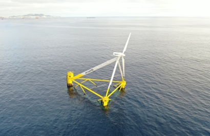 Ya está en el agua la plataforma flotante española que albergará aerogeneradores marinos de más de 15 megavatios "en emplazamientos muy profundos"