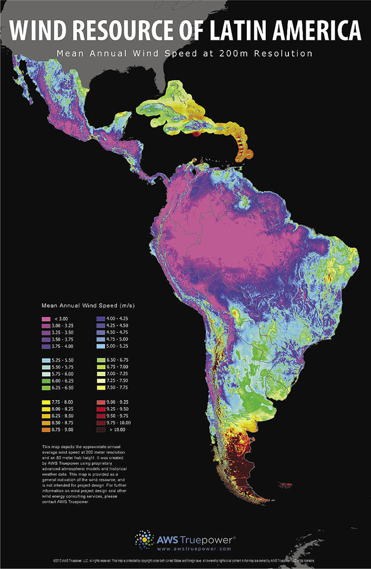 Mapa de recurso eólico en Latinoamérica. UL Renovables