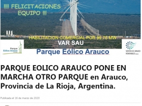 La Rioja: Entra en operaciones un parque eólico de 100 MW