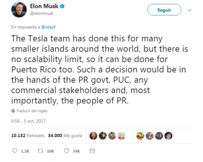 Huracán María: Elon Musk dice que Tesla podría ayudar a recuperar el sistema eléctrico con fotovoltaica y baterías