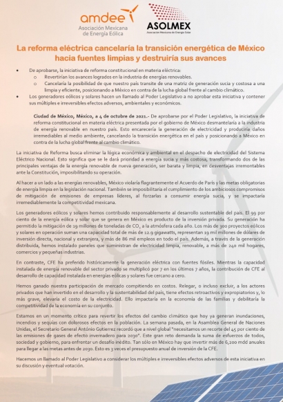 Las asociaciones fotovoltaica y eólica advierten de que la reforma eléctrica del Gobierno desmantelaría la industria renovable