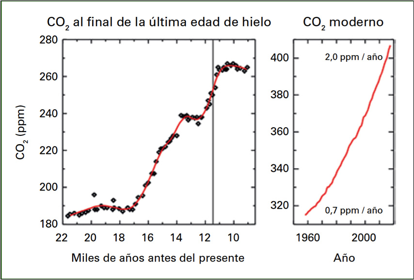 OMM. Gráfico concentración CO2 en 2016